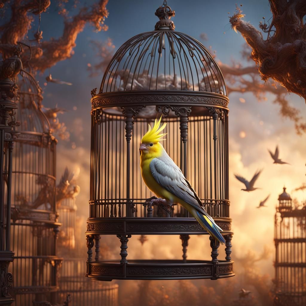 Detailed Cockatiel Painting on Bird Cage