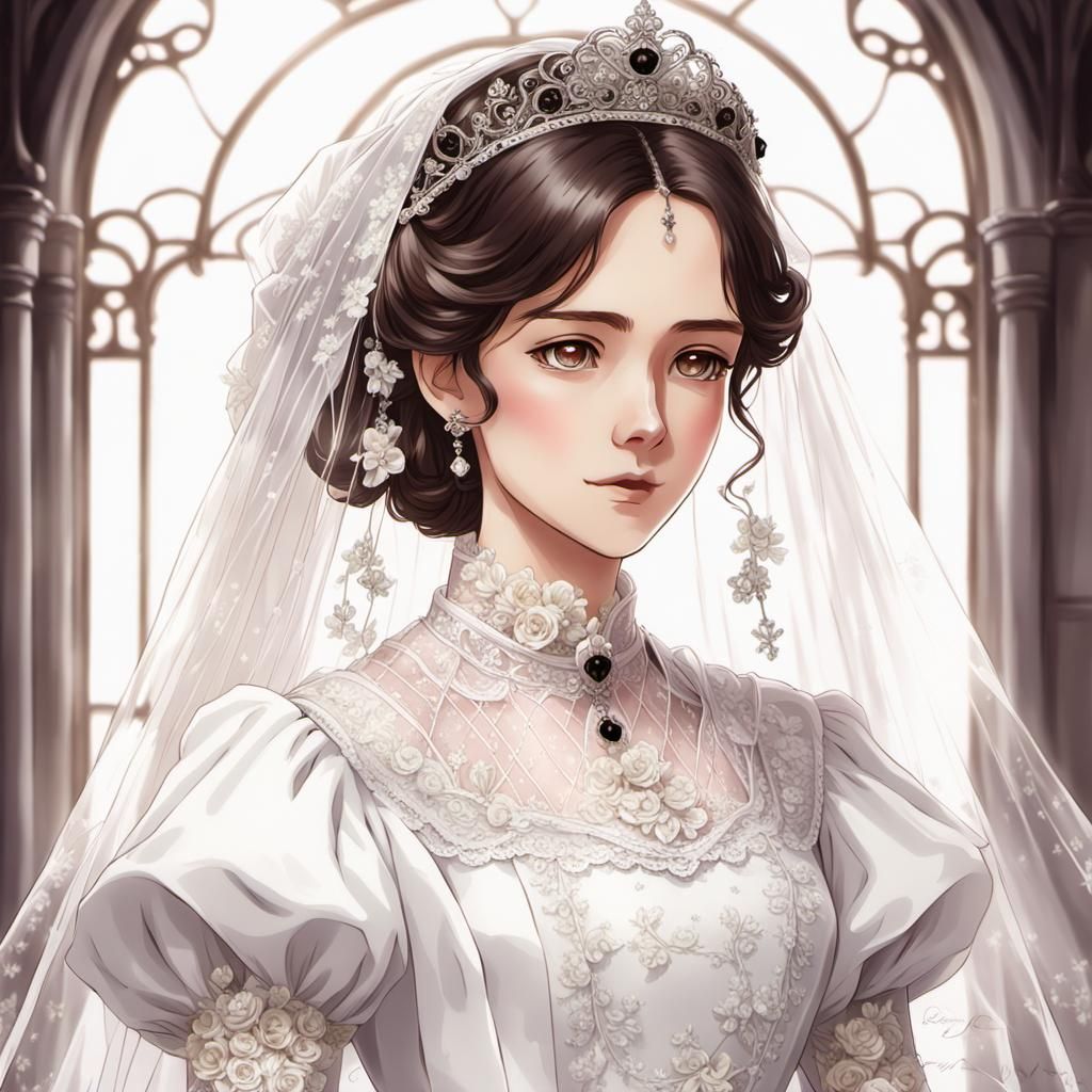 Victorian Woman in Wedding Dress, Anime Style