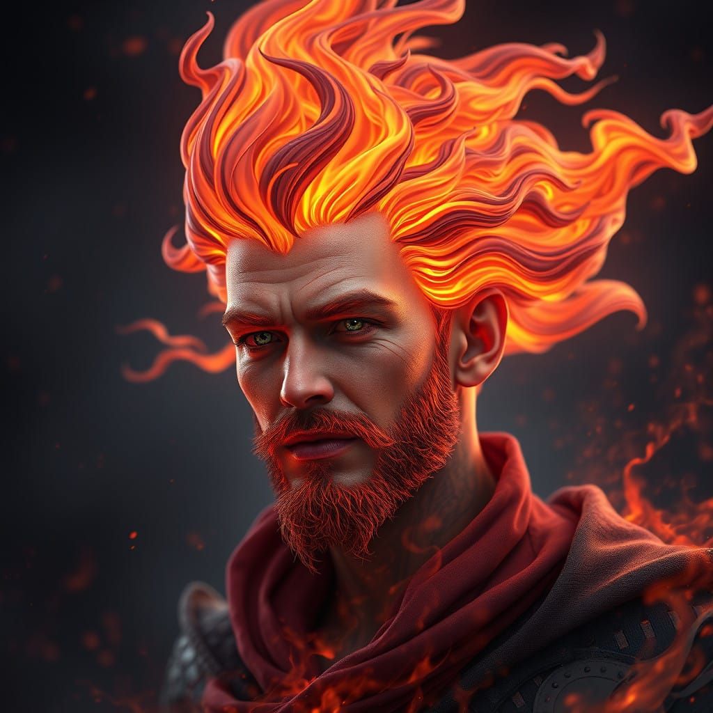 Surreal Portrait of a Man with Fiery Hair