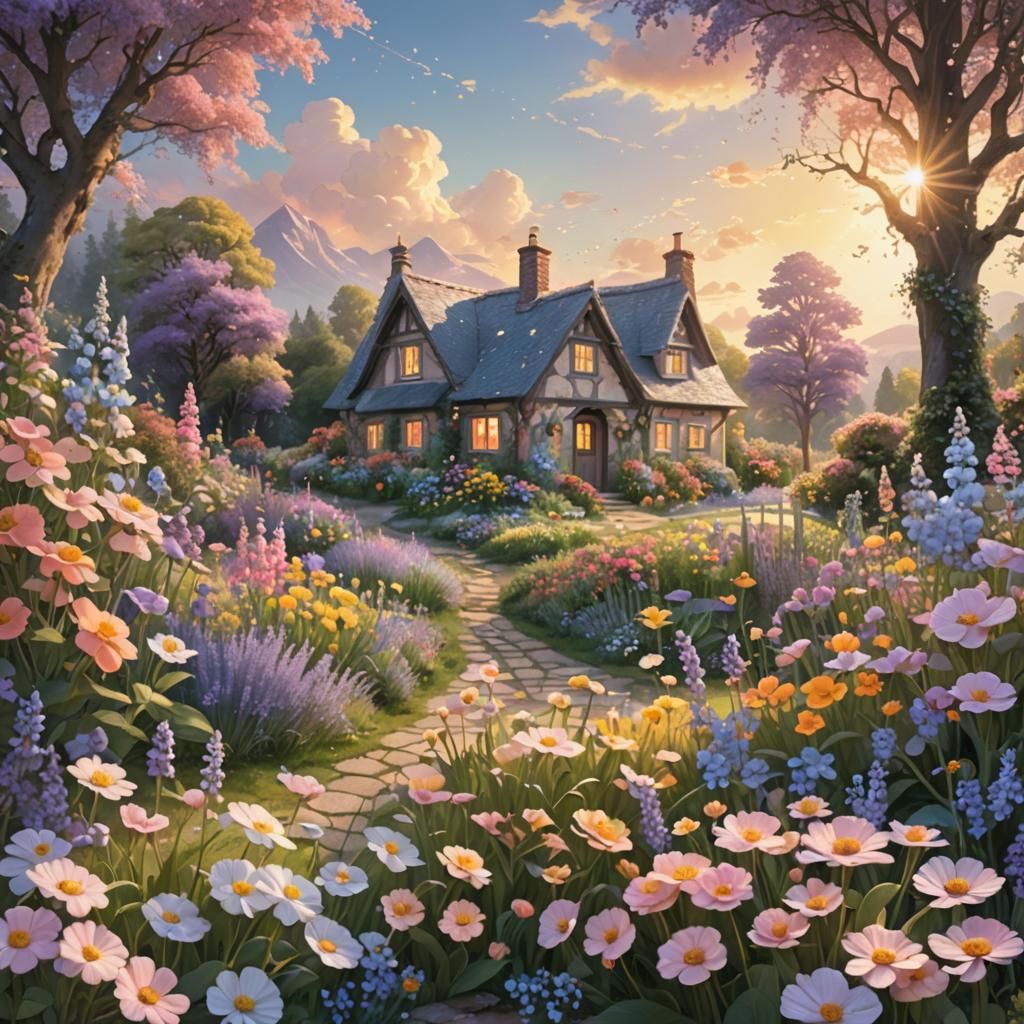Cottage Garden in Sunlight: Fantasy Concept Art