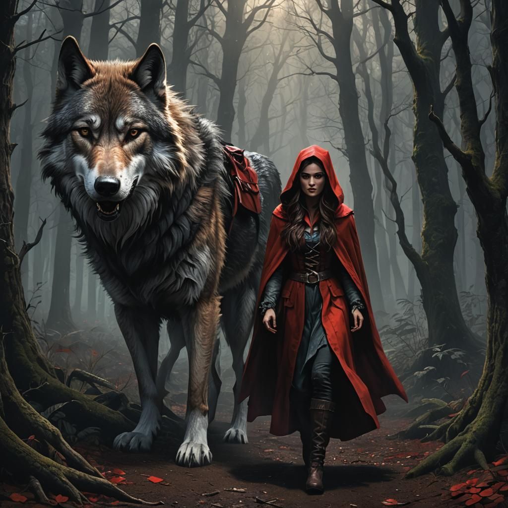 Little Red Riding Hood in Dark Enchanted Forest
