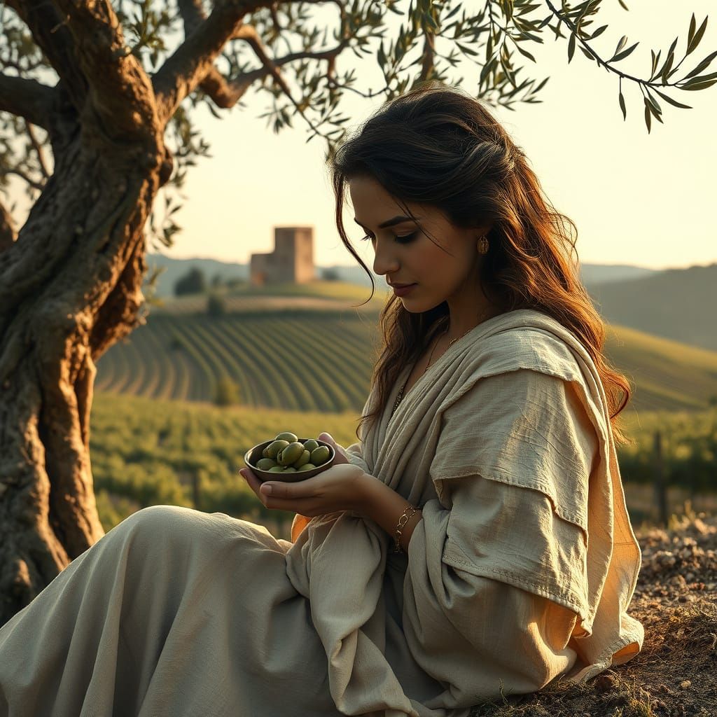 Goddess of Serenity Under Olive Branches