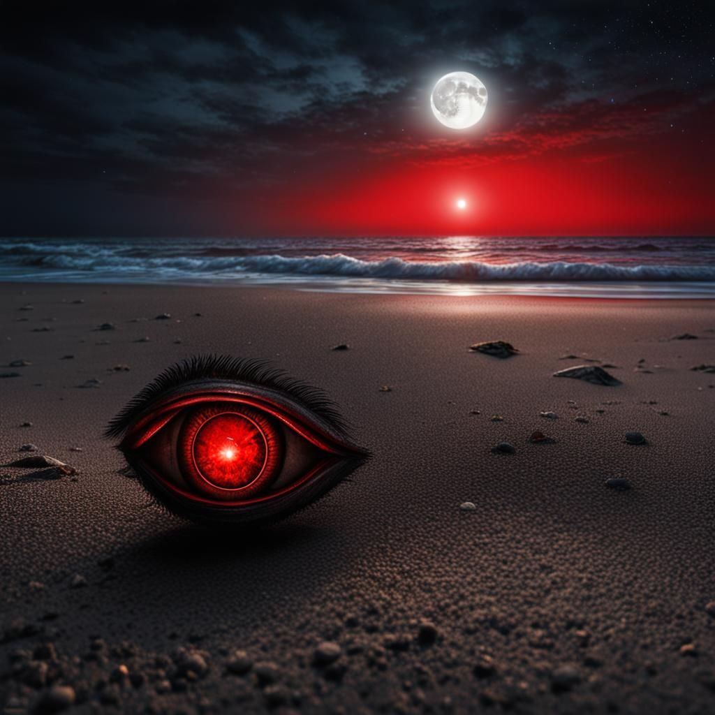 Red Eye on Beach in Moonlight