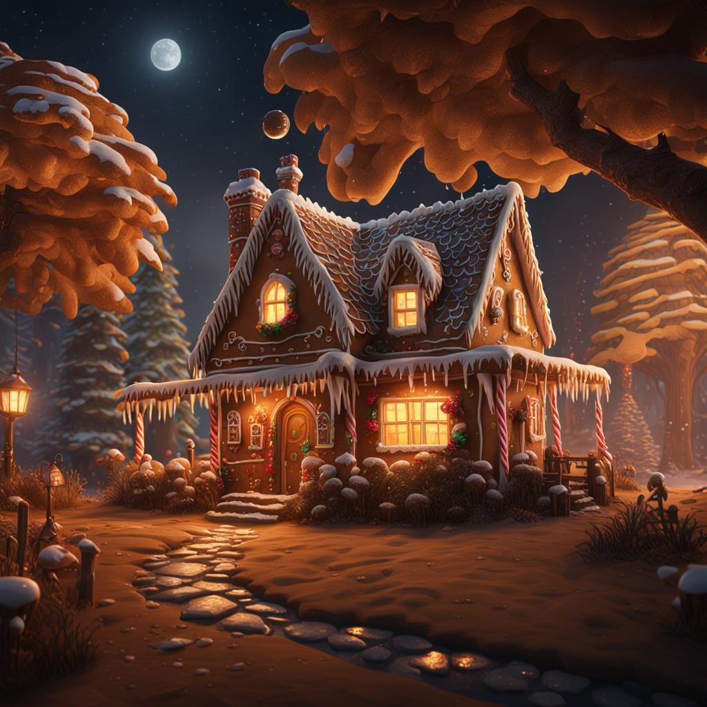 Fantastical Gingerbread House in Detailed Matte Painting Sty...