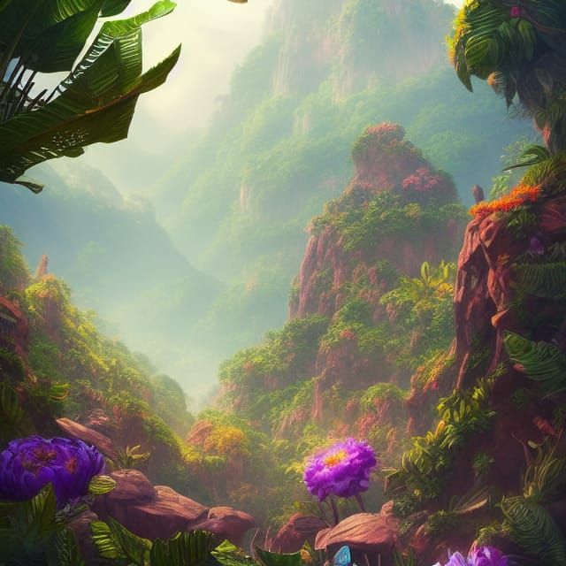 Vibrant Tropical Valley Illustration in High Definition