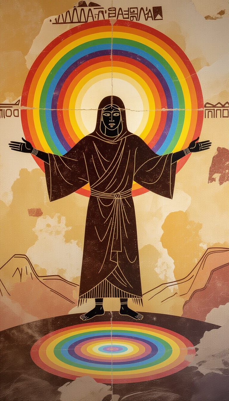 Ancient Cave Art: Hooded Figure Before Radiant Aura