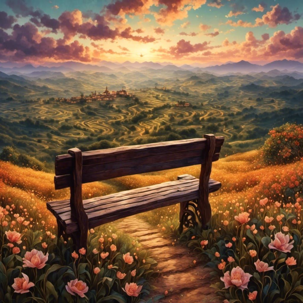 Golden Hilltop Bench: A Tranquil Vista