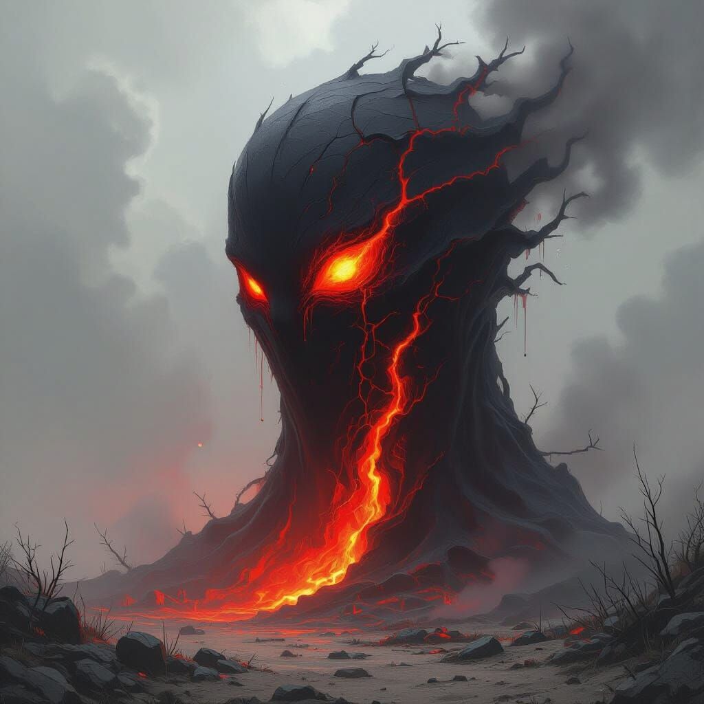 Crimson Entity with Molten Core: Digital Painting