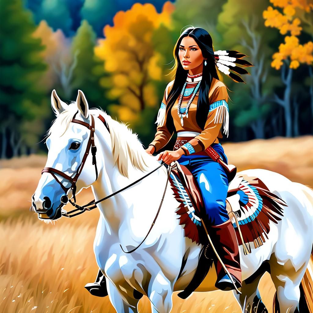 Native American Woman on Horseback