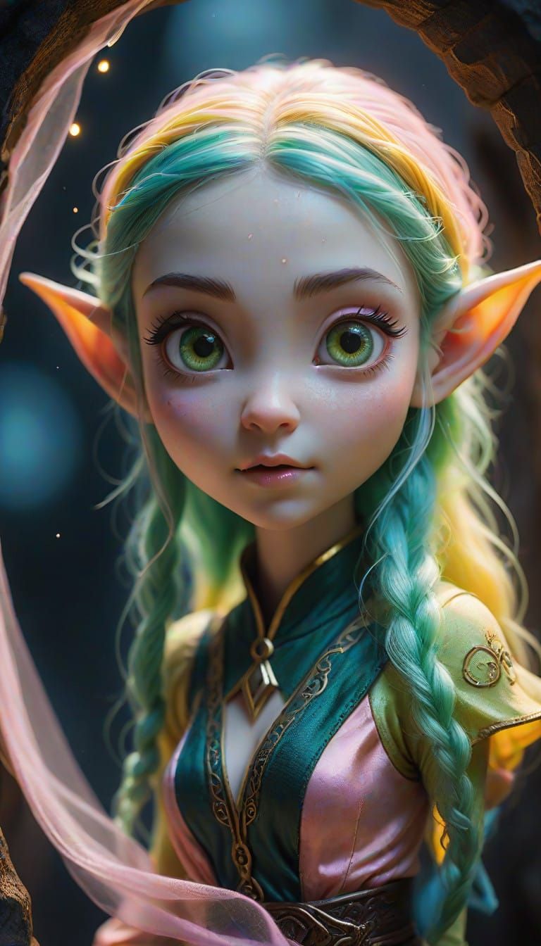 Miniature Elf Emerges from Interdimensional Portal in Vibran...