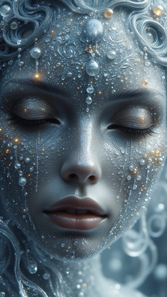 Liquid Silver Face with Frost Patterns in 3D Motion Graphics...