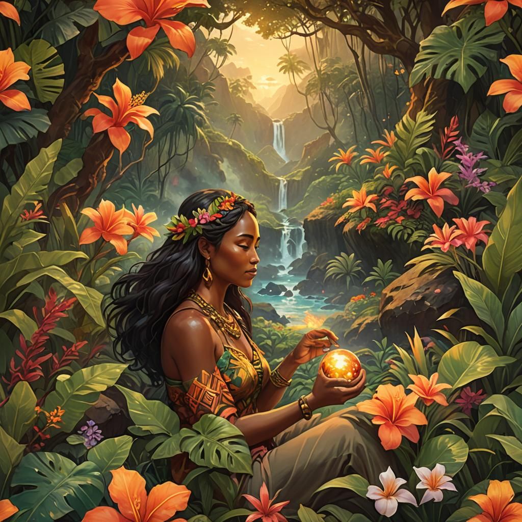 Healing Pebble of Pele: Fantasy Art in Hawaiian Setting