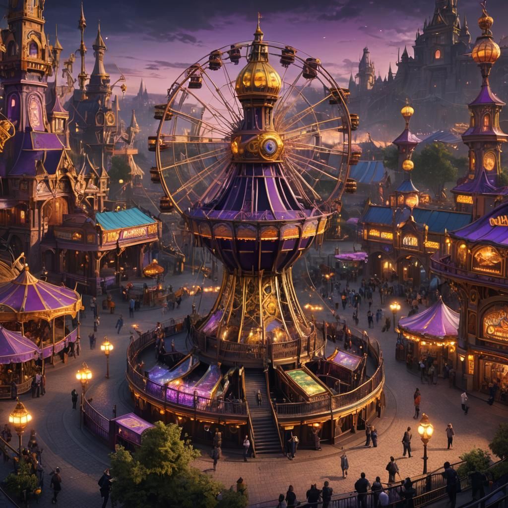 Hyperdetailed Dark Fantasy Amusement Park Concept Art