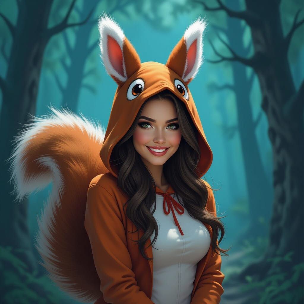 Squirrel Woman in Mystical Forest, Sinister Art