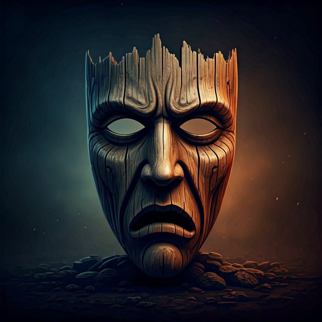 Ancient, Mysterious Theater Mask in Triadic Colors