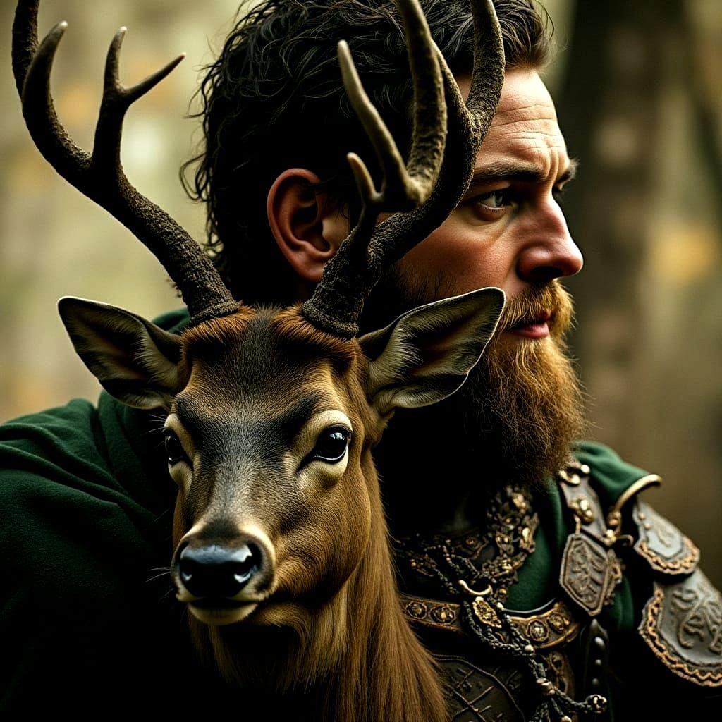 Celtic Warrior and Stag in Surreal Style