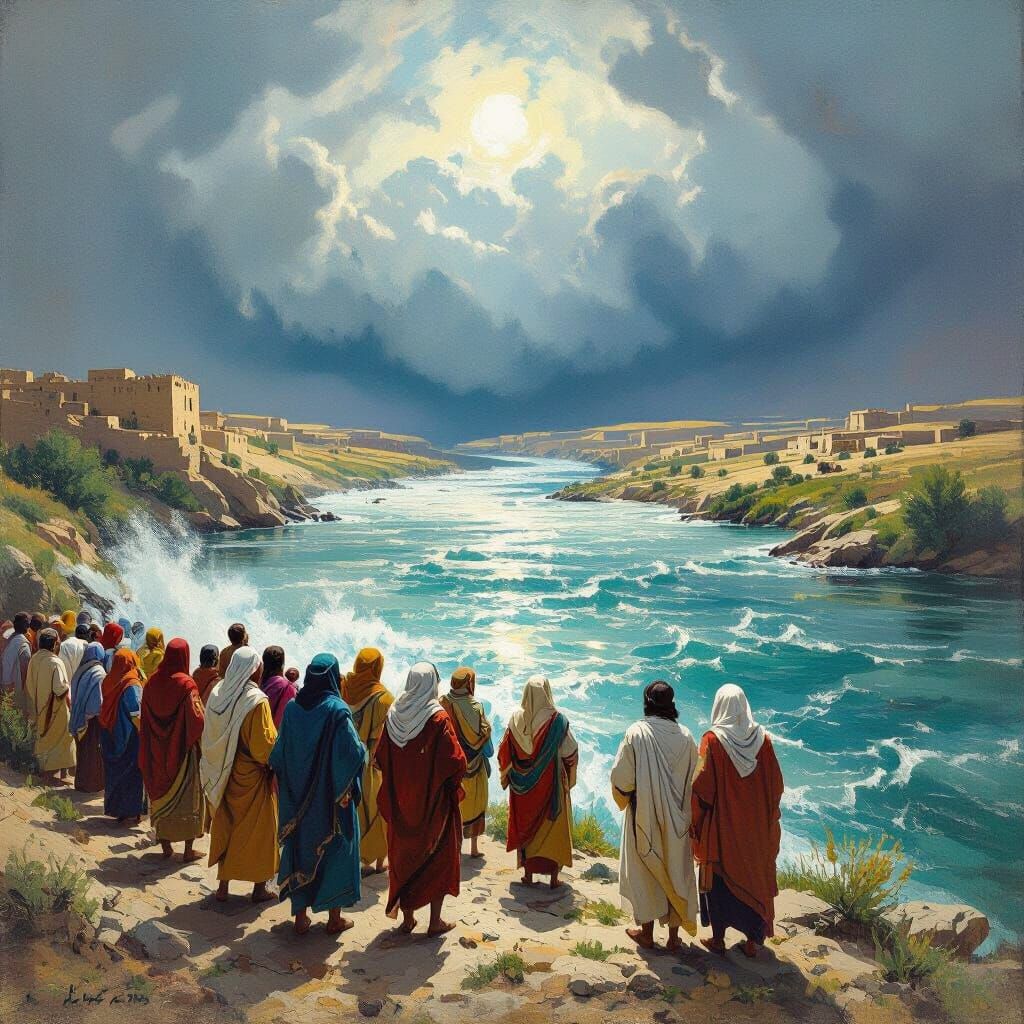 Israelites at the Jordan River: Dramatic Landscape