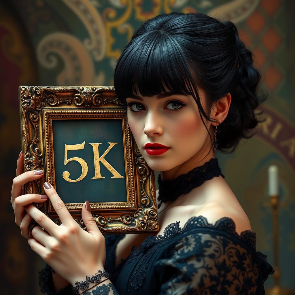 Victorian Woman Holds Frame in Gothic Oil Painting