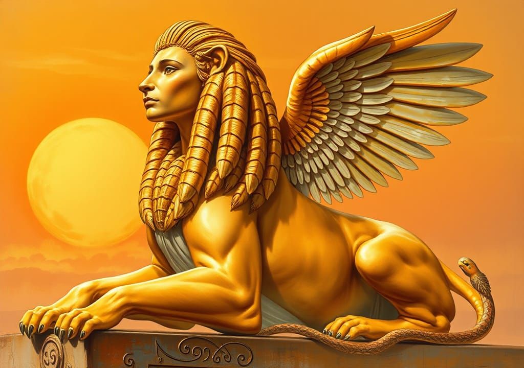 Majestic Greek Sphinx in Klimt-Redon Style