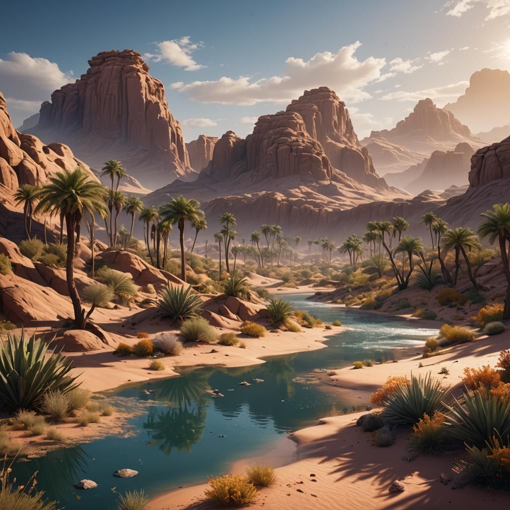 Fantastical Desert Oasis in Detailed Matte Painting