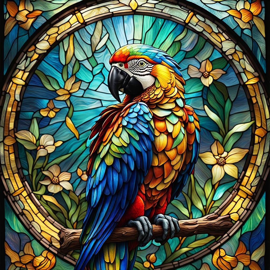 Radiant Stained Glass Macaw in Tiffany Style