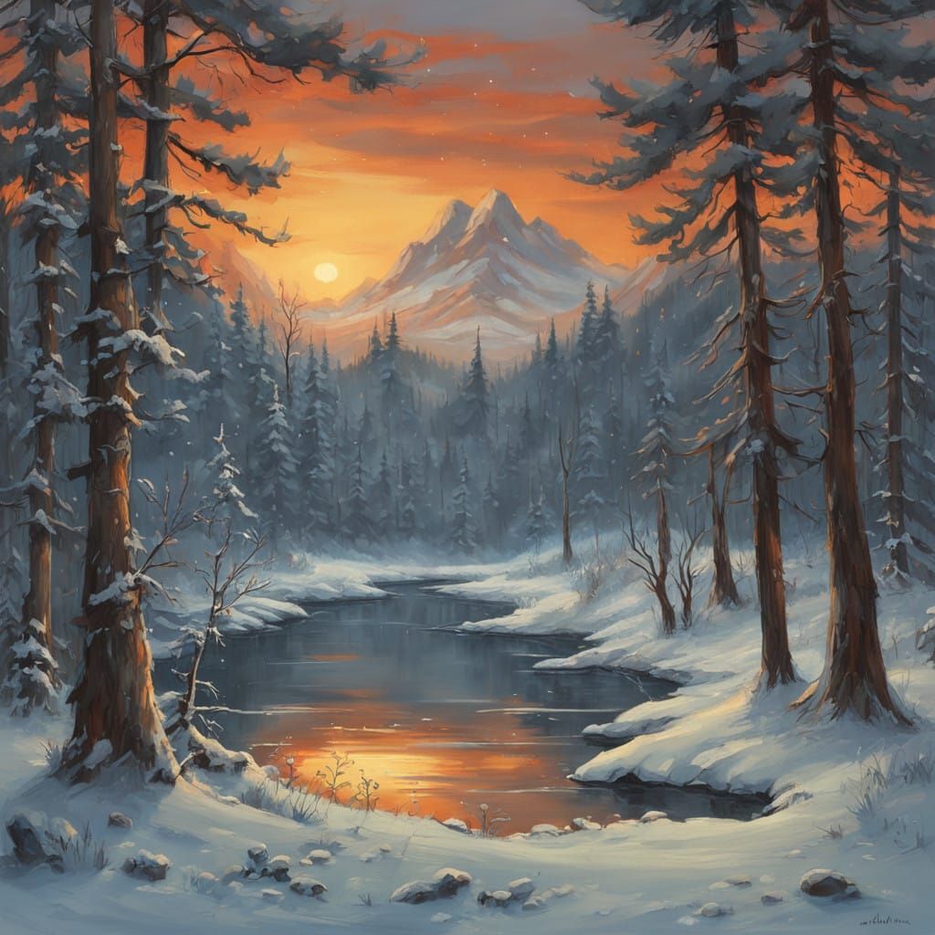 A Meteorite Descends Upon a Serene Winter Landscape