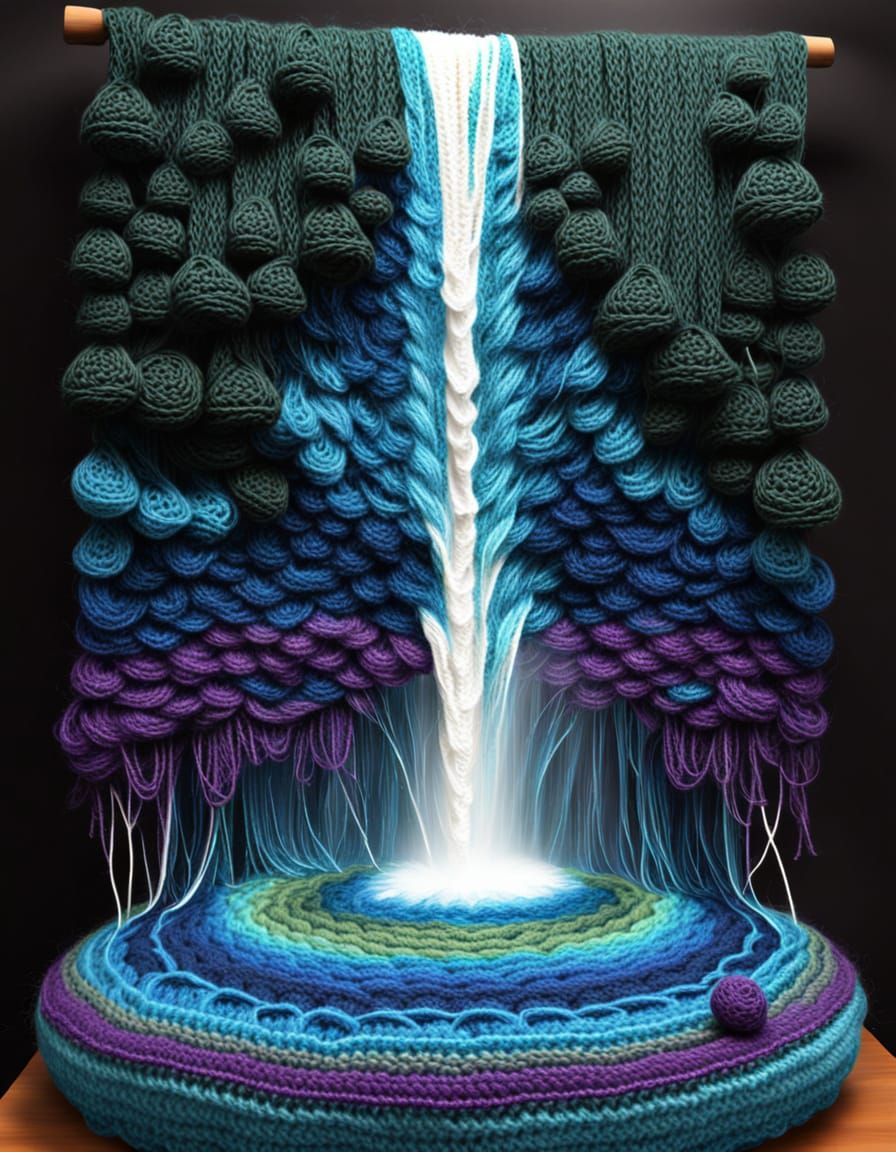 Cosmic Waterfall with Crochet Yarn Alien