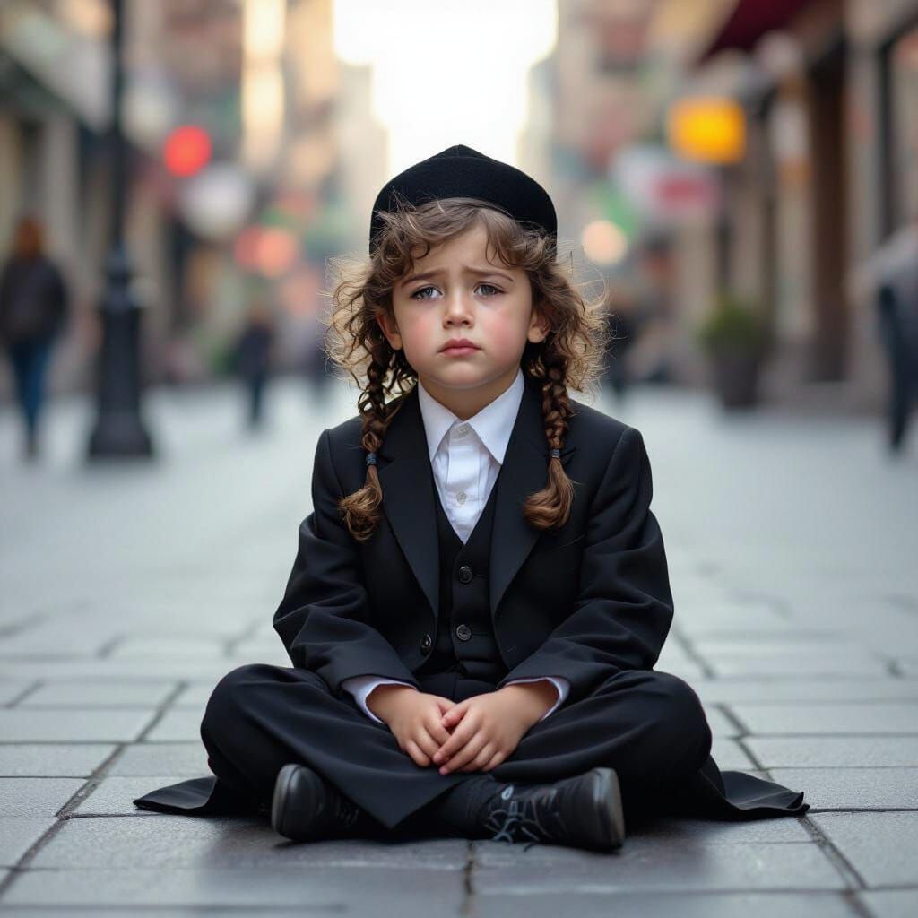 Crying Orthodox Jewish Child: Digital Realistic Art