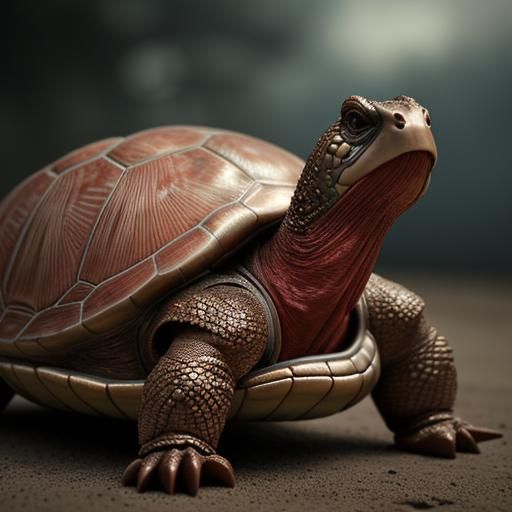 Hyperrealistic Turtle with Bronze and Red Spiked Shell