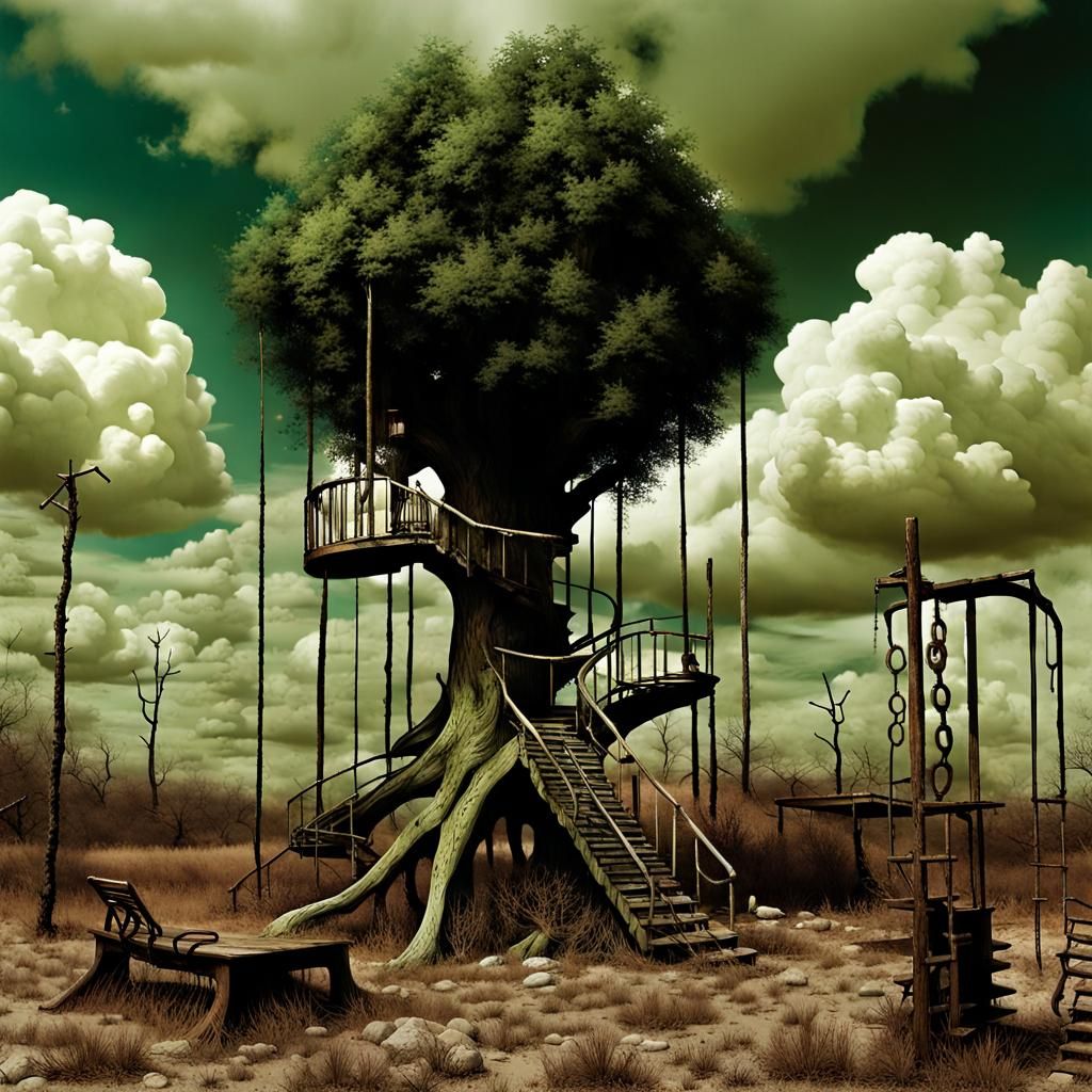 Surreal Playground on Dreary Hill: Digital Illustration