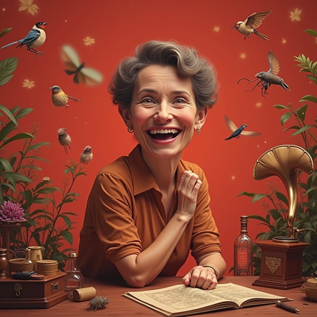 Surreal Perfume Garden with a Happy Lady, Photorealistic