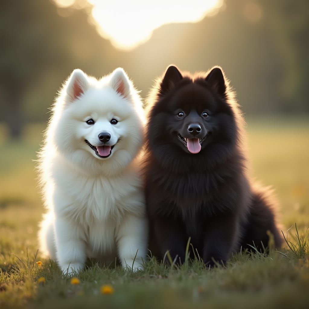 Harmonious Samoyeds in Park: Cinematic Film Still