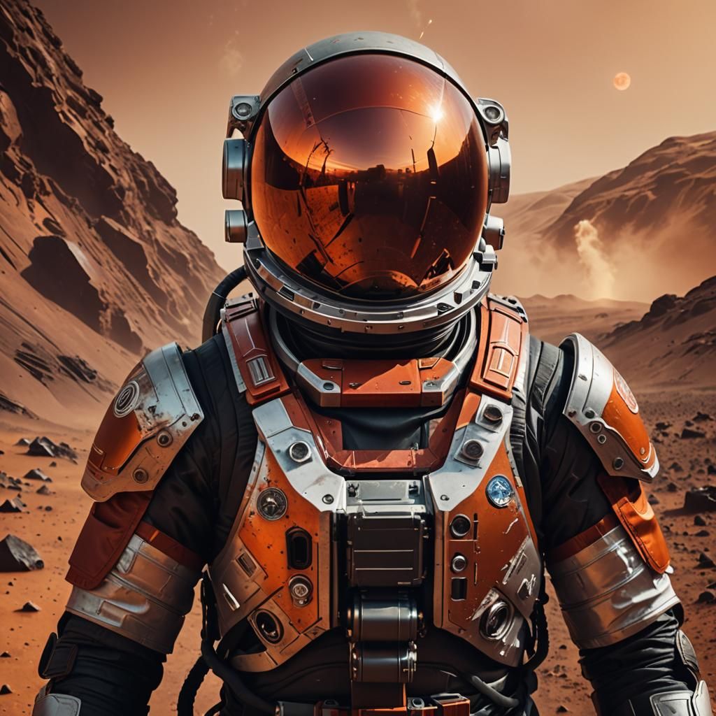 Sci-Fi Astronaut on Mars in Dust Storm