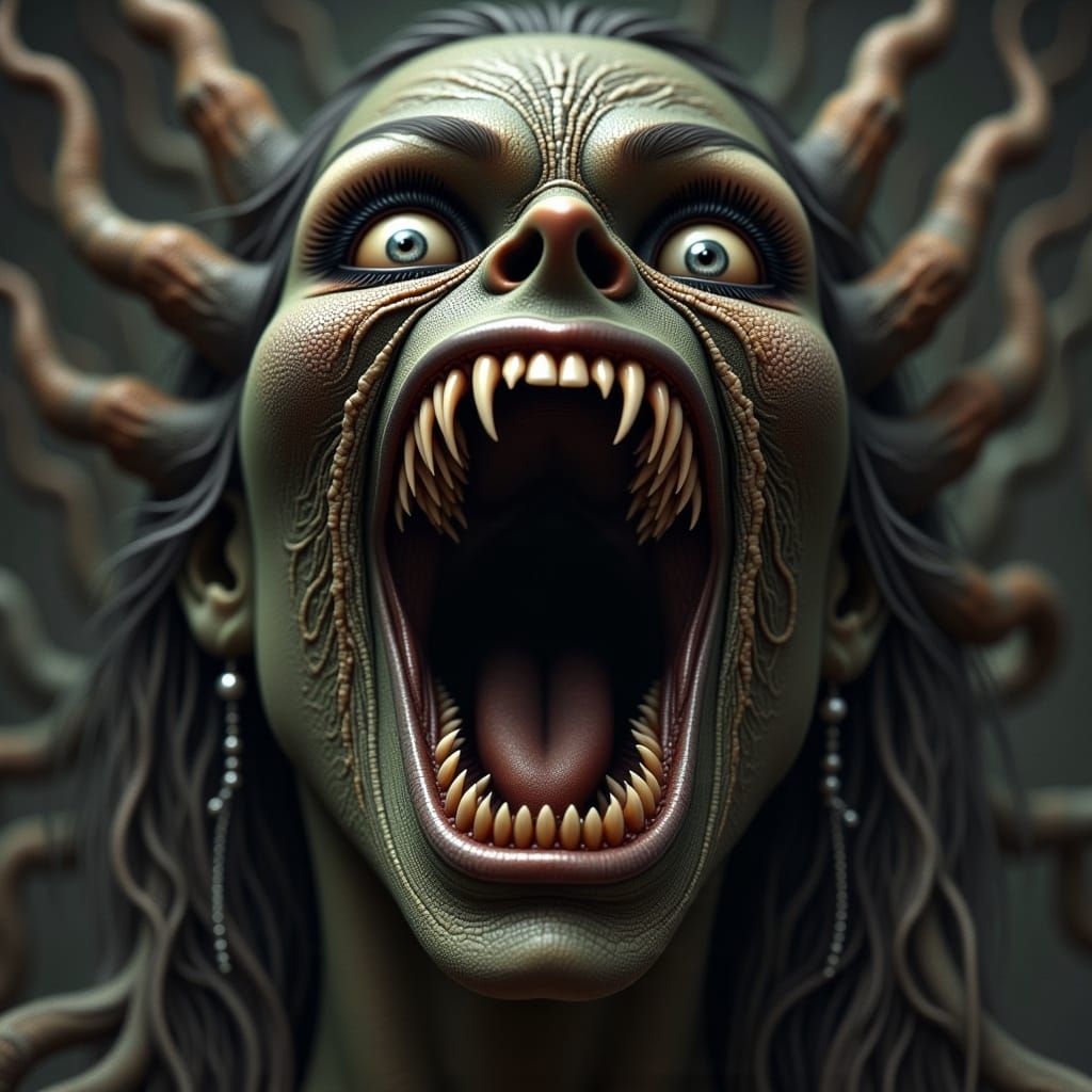 Fearsome 3D Render of a Snarling Maw