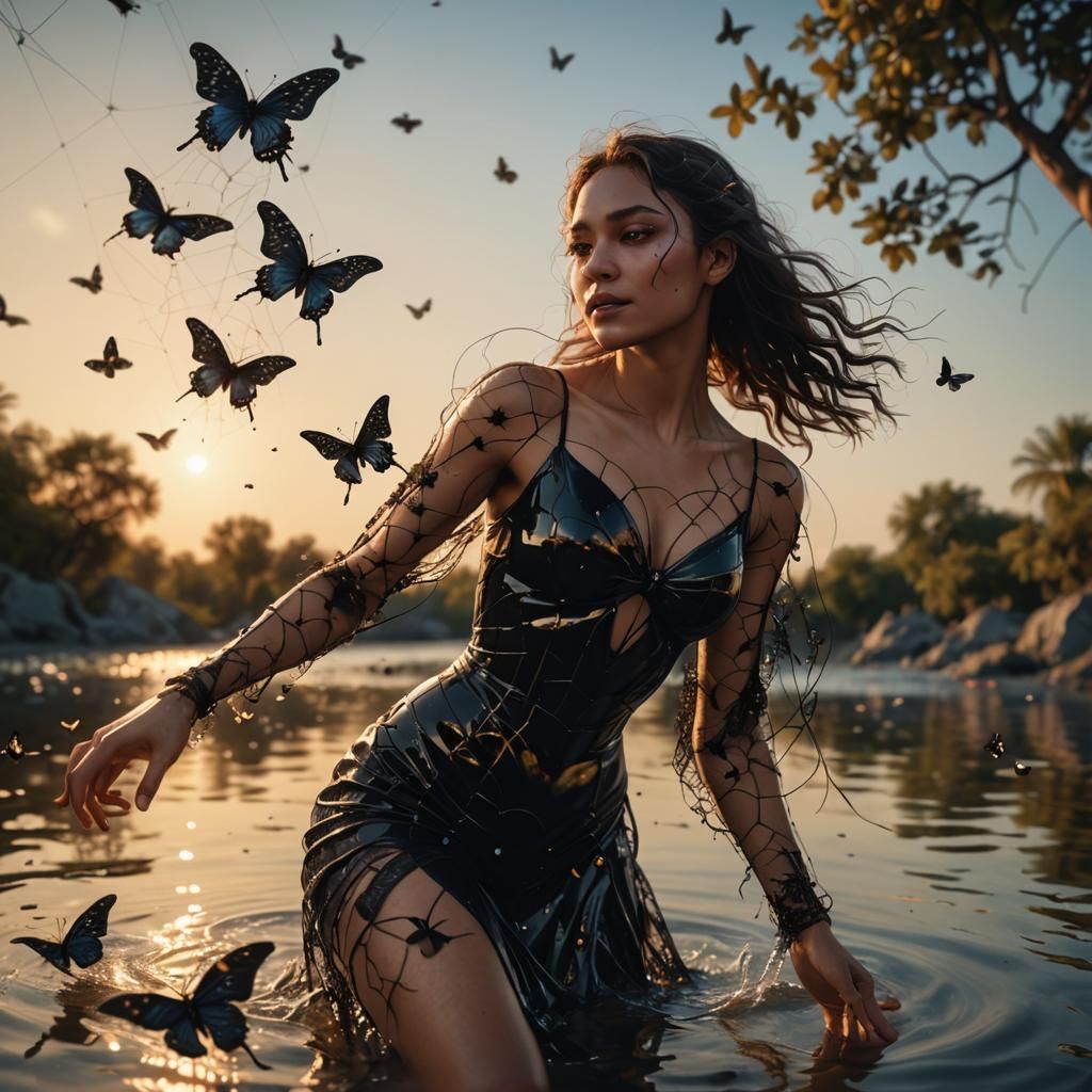 Marble Woman Dancing with Bionic Arm, Hyperrealistic Art