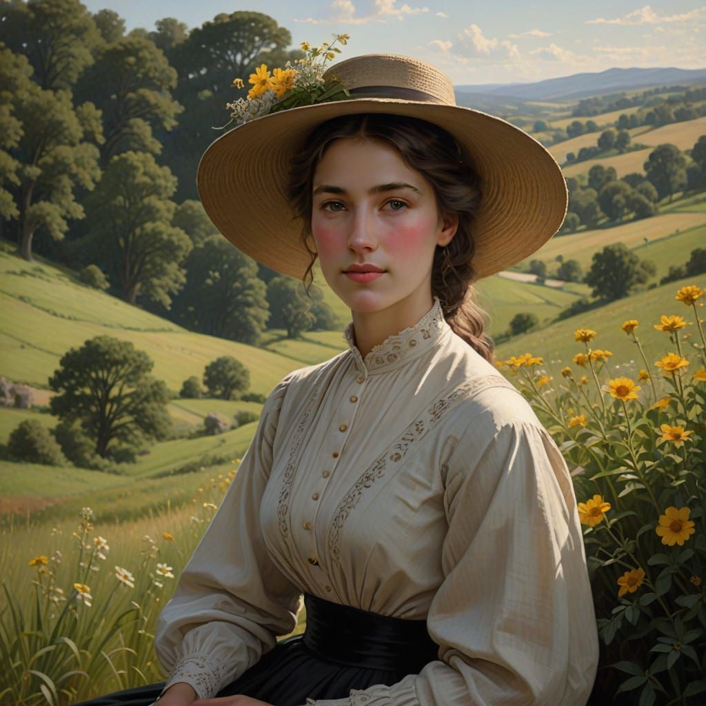 Victorian Woman in English Countryside, Photorealistic Portr...