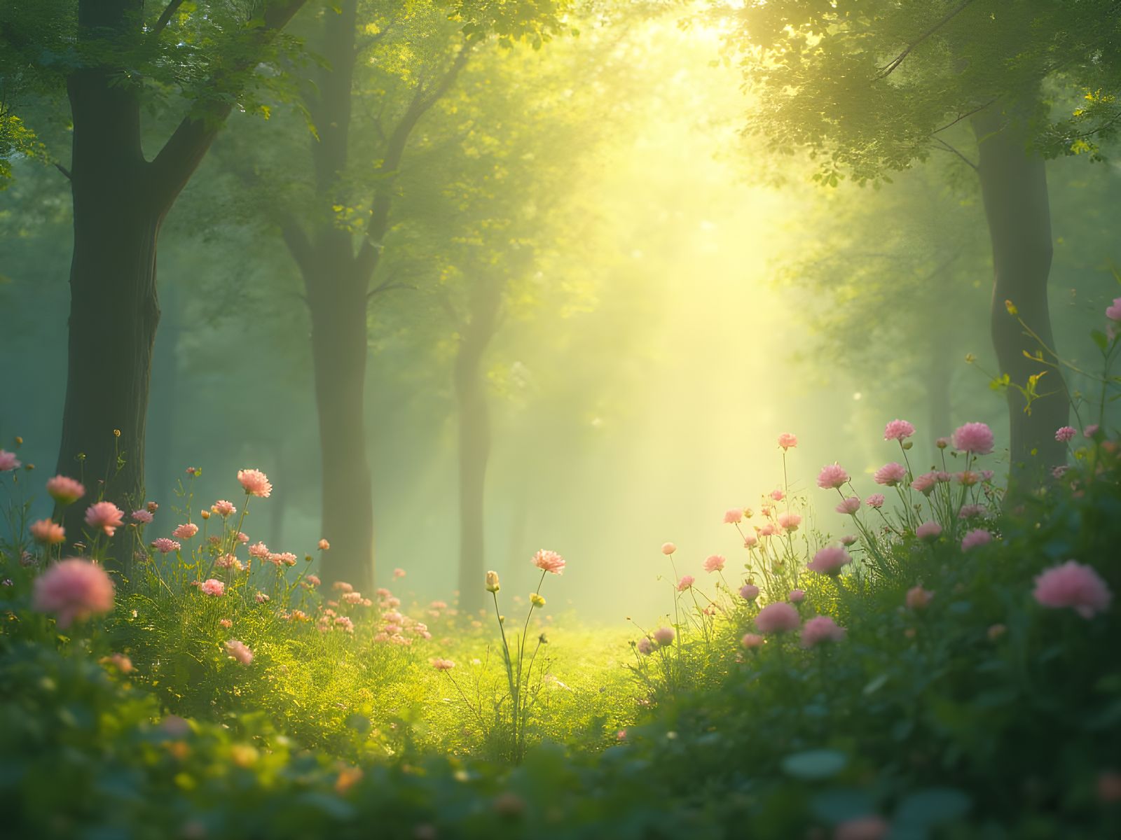 Whimsical Spring Landscape in Soft Pastel Colors