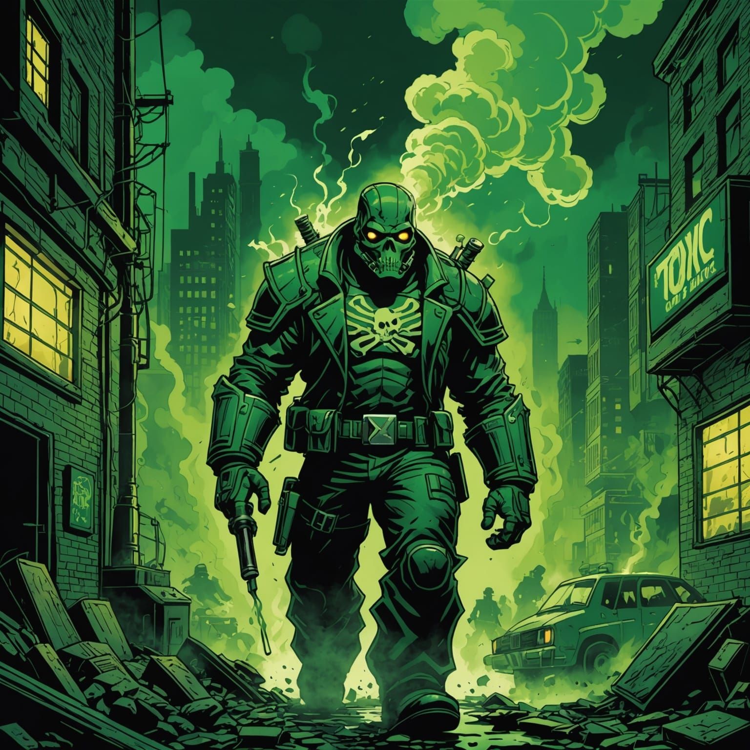 Green Toxic Smoke in Comic Book Style