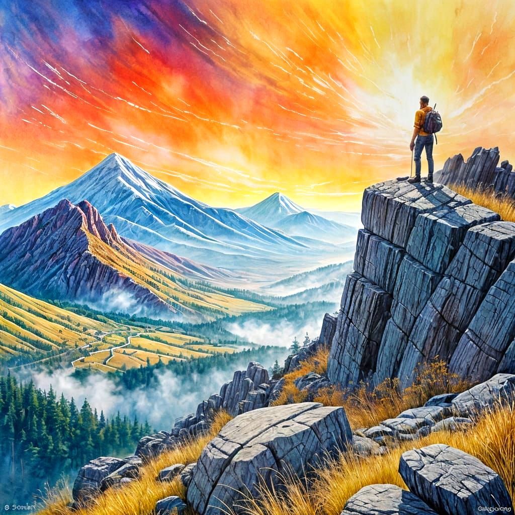 Surreal Landscape in Watercolor Splash Style