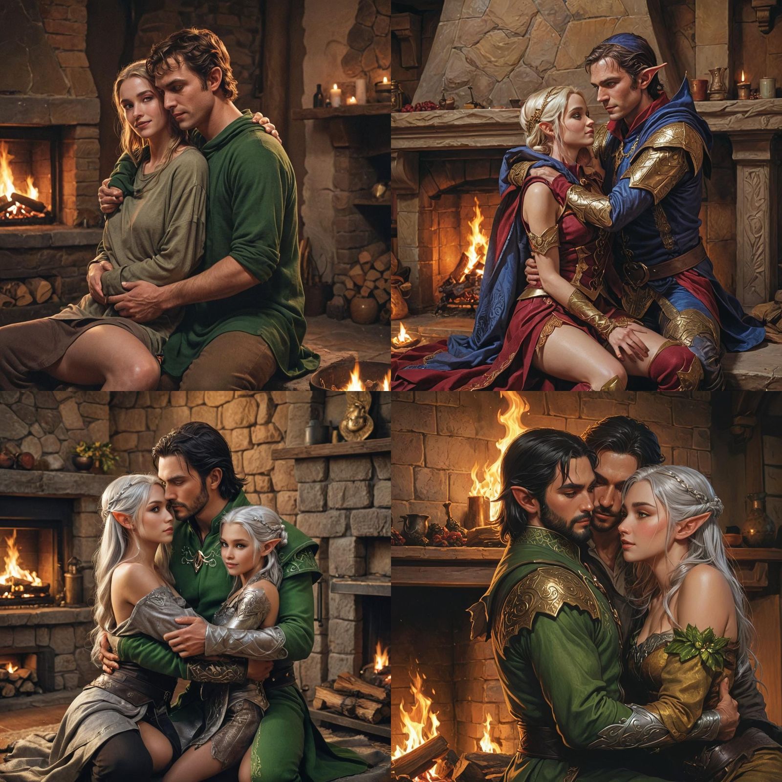 Fantasy Elves Embrace in Comic Book Art Style