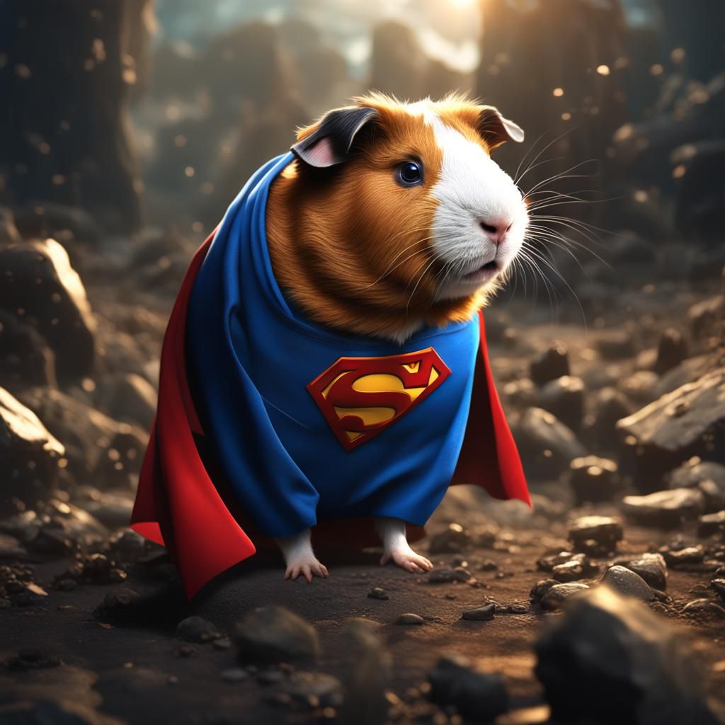 Guinea Pig as Superman in Detailed Digital Painting