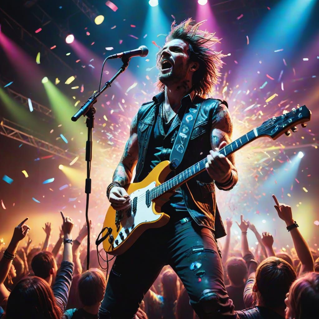 Electric Rock Concert in a Swirling Ballroom