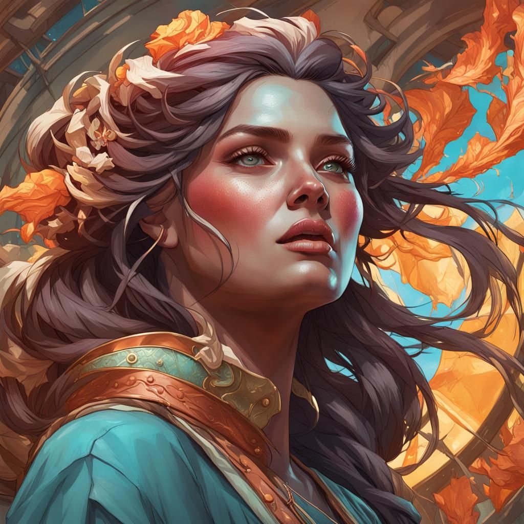 Thrill-Seeking Woman: Detailed Art Nouveau Portrait