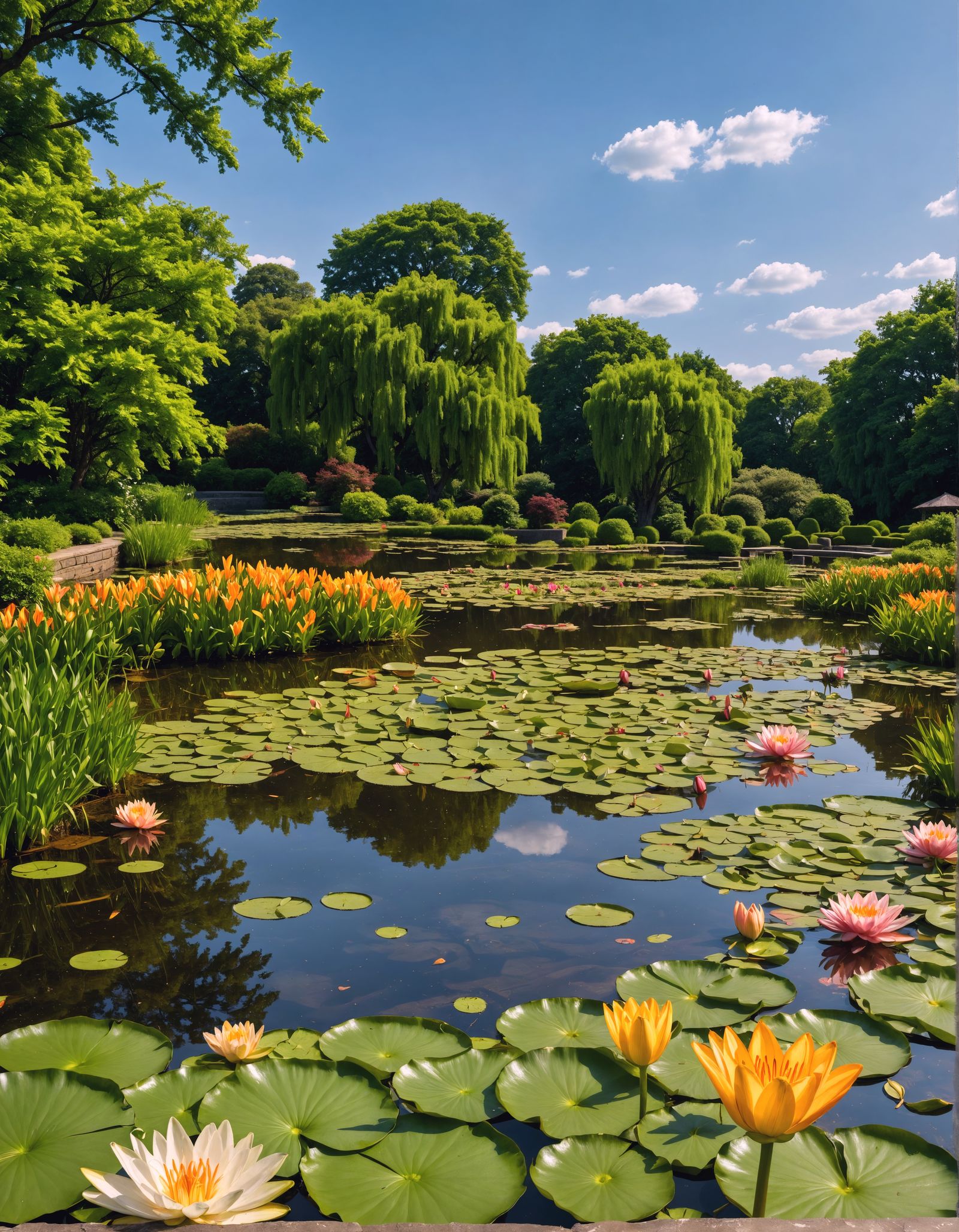 Hyperrealistic Lily Pond with Intricate Details
