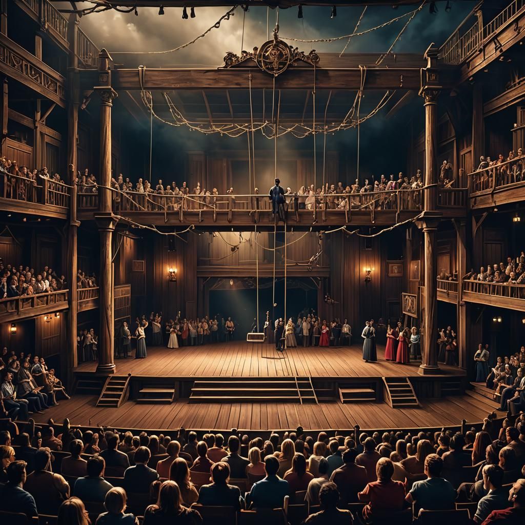 Theater Stage with Actors and Gallows: Fantasy Concept Art