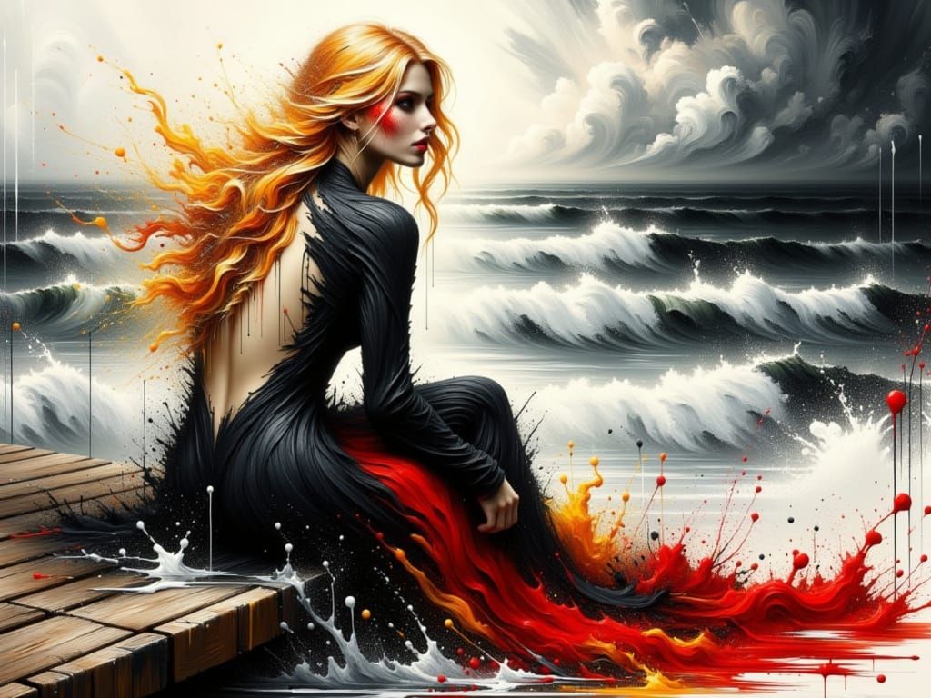 Norse Goddess of Oaths in Dramatic Ink Drip Style