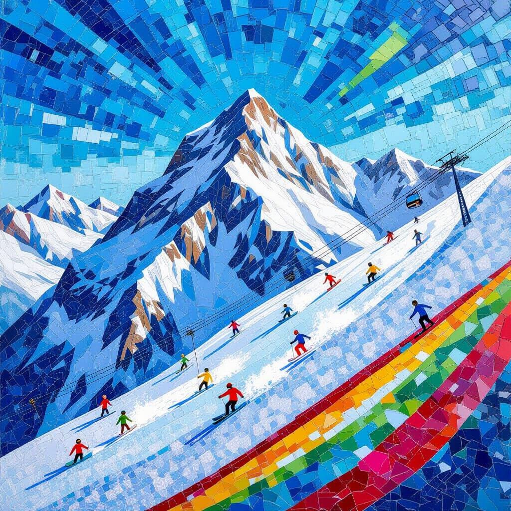 Vibrant Mosaic of Zugspitze Mountain with Winter Sports