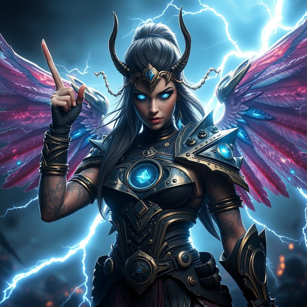 Steampunk Valkyrie Warrior in Electrical Storm