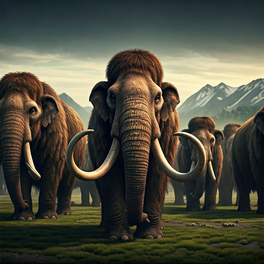 Woolly Mammoths Observed by Distant Hunters