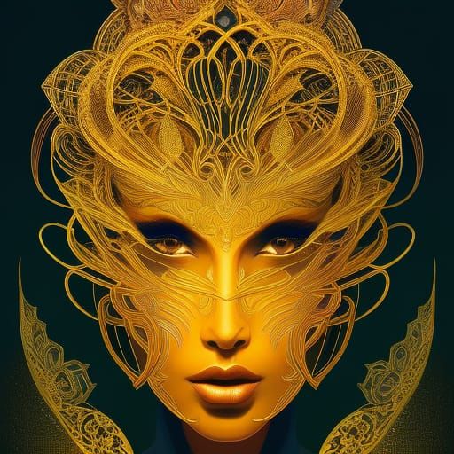 Flaming King Portrait with Gold Outlines